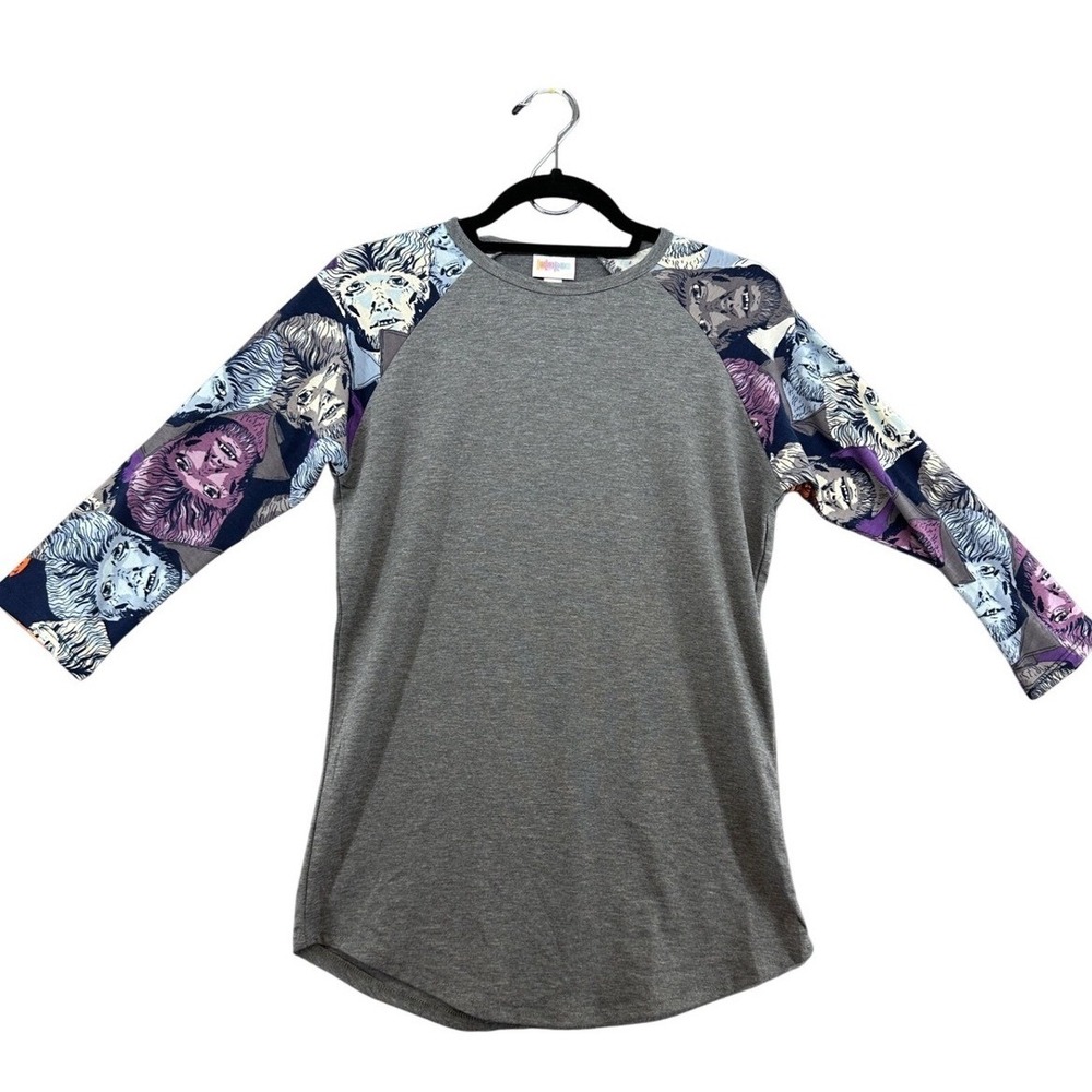 NWT LuLaRoe XS 3/4" sleeve Tee Shirt Gray Werewolf Graphic Print Halloween Top